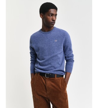 Gant Extra fijne lamswollen pullover met blauwe ronde kraag