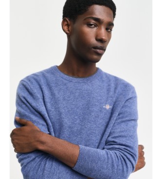 Gant Extra fijne lamswollen pullover met blauwe ronde kraag