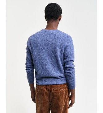 Gant Extrafeiner Lammwollpullover mit blauem Rundkragen