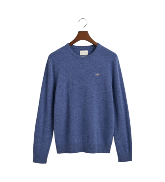 Gant Extra fijne lamswollen pullover met blauwe ronde kraag