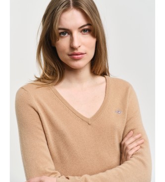 Gant Ekstra fin beige lammeuldstrje med V-hals