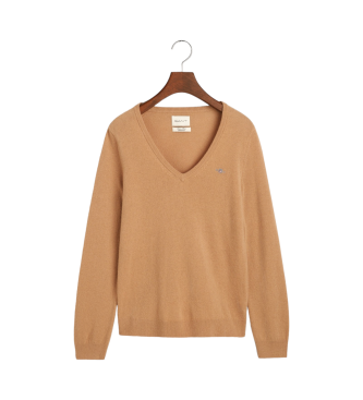 Gant Pull  col V en laine d'agneau beige extra fine