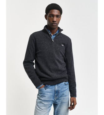 Gant Pull demi-zip en laine d'agneau extra fine grise