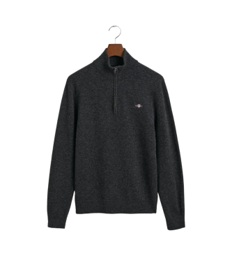 Gant Pull demi-zip en laine d'agneau extra fine grise