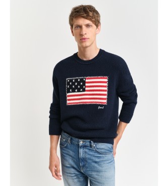 Gant Navy flag intarsia crew neck jumper