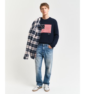 Gant Navy flag intarsia crew neck jumper