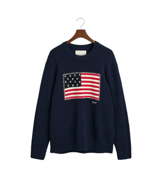 Gant Navy flag intarsia crew neck jumper