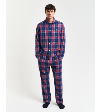 Gant Cadeauverpakking met flanellen pyjama met overhemd en broek rood, blauw