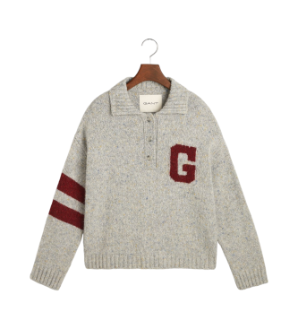 Gant Grijze gebreide polotrui met intarsia G