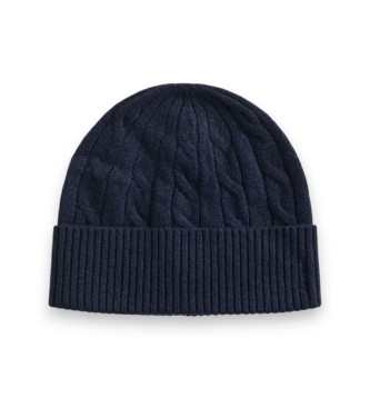 Gant Marineblauwe gebreide muts met kabelpatroon