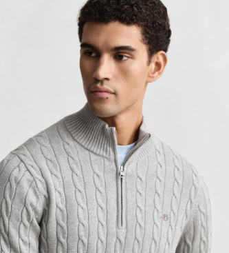 Gant Pull en tricot torsadé demi-zippé gris