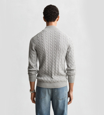 Gant Pull en tricot torsadé demi-zippé gris