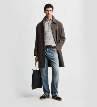 Gant Pull en tricot torsadé demi-zippé gris