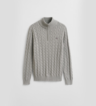 Gant Pull en tricot torsadé demi-zippé gris