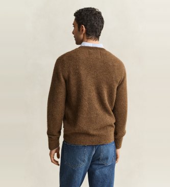 Gant Trui met ronde hals, wolmix met alpaca, bruin