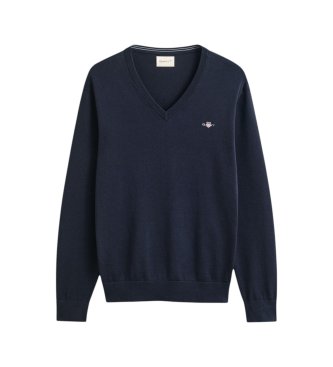 Gant Katoenen trui met V-hals, marineblauw