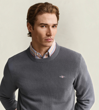 Gant Katoenen trui met ronde hals Textured grijs