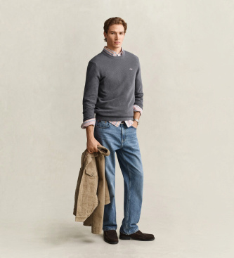 Gant Katoenen trui met ronde hals Textured grijs