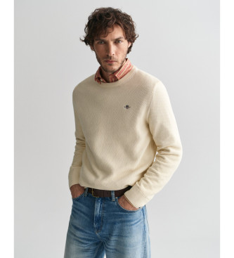 Gant Maglia In Cotone Con Girocollo E Microtexture Beige