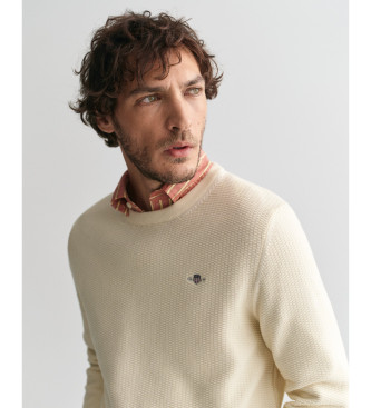 Gant Maglia In Cotone Con Girocollo E Microtexture Beige