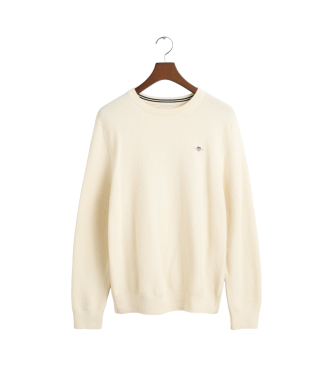 Gant Maglia In Cotone Con Girocollo E Microtexture Beige