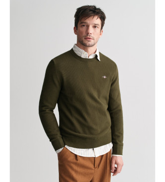 Gant Camisola com microtextura de algodo com gola redonda verde