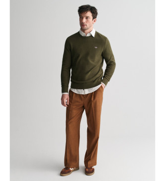 Gant Maglia In Cotone Con Girocollo E Microtexture Verde