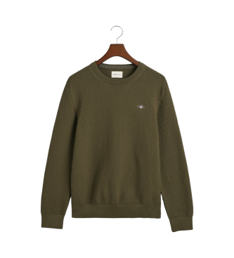 Gant Pull  col rond en coton micro textur vert