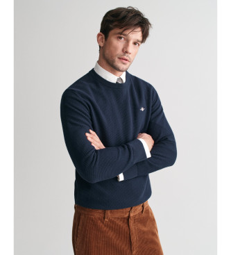 Gant Crewneck-pullover i bomull med mikrotextur i marinbl frg