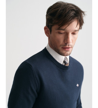 Gant Crewneck-pullover i bomuld med marinebl mikrotekstur