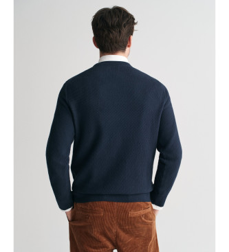 Gant Katoenen Pullover met Ronde hals en marine microstructuur