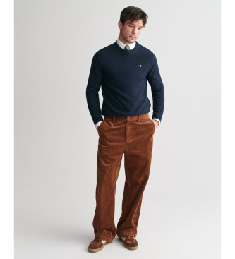 Gant Crewneck-pullover i bomuld med marinebl mikrotekstur