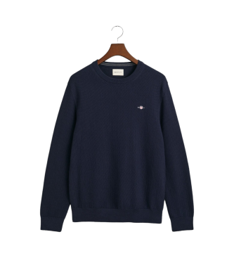 Gant Crewneck-pullover i bomull med mikrotextur i marinbl frg