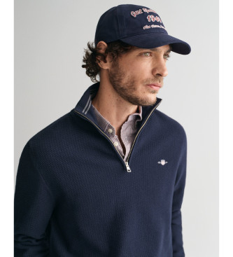 Gant Pullover mit halbem Reiverschluss aus Baumwolle mit Mikrostruktur in Navy