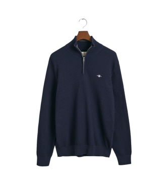 Gant Pullover mit halbem Reiverschluss aus Baumwolle mit Mikrostruktur in Navy