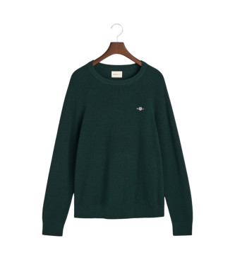 Gant Ribbet pullover med rund hals i uld og bomuld, grn