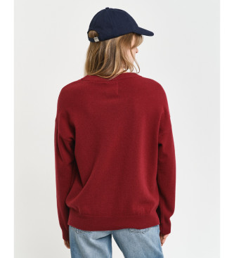 Gant Pull-over  col rond en laine de mouton trs fine rouge