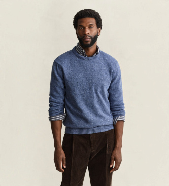 Gant Trui met ronde hals in wolmix met blauwe neps