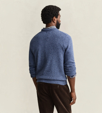 Gant Trui met ronde hals in wolmix met blauwe neps
