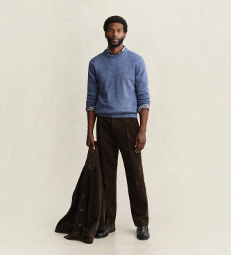 Gant Trui met ronde hals in wolmix met blauwe neps
