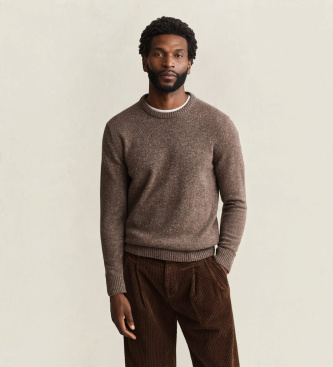 Gant Trui met ronde hals in wolmix met taupe noppen