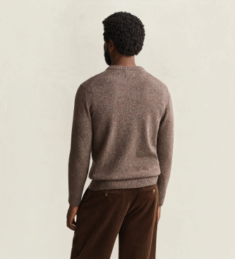Gant Trui met ronde hals in wolmix met taupe noppen