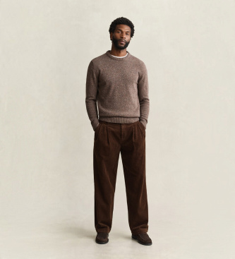 Gant Trui met ronde hals in wolmix met taupe noppen