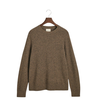 Gant Pull  col ras du cou en laine mlange marron