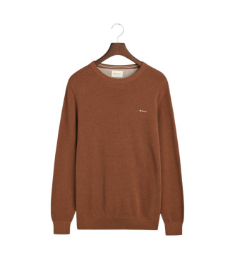 Gant Bawełniany sweter Pique Crewneck z okrągłym dekoltem, brązowy