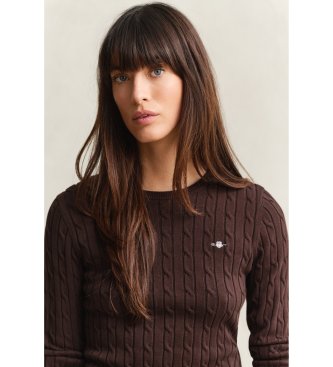 Gant Pull à col rond et maille torsadée en coton stretch marron