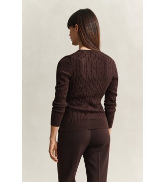 Gant Pull à col rond et maille torsadée en coton stretch marron