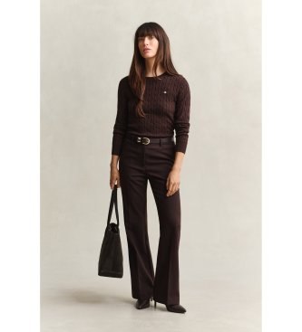 Gant Pull à col rond et maille torsadée en coton stretch marron