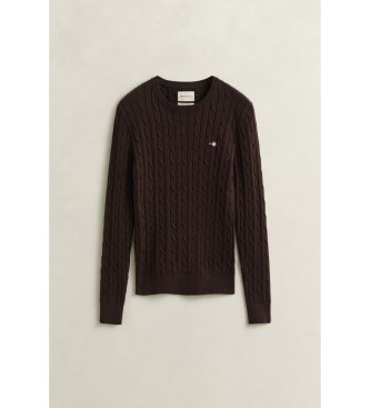 Gant Pull à col rond et maille torsadée en coton stretch marron