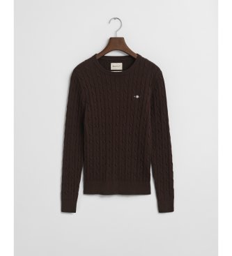 Gant Pull à col rond et maille torsadée en coton stretch marron